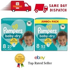 Pampers Baby-Dry Size 8 Disposable Nappy Nappies Diapers 17kg Jumbo+ 27/52 Pack