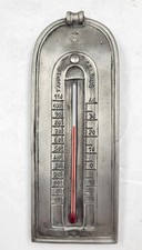 Antique French 7" PEWTER WALL THERMOMETER Fahrenheit / celsius 18cm