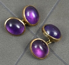 Antique Design Solid 9ct Gold and Amethyst Cabochon Cufflinks