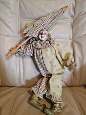 Vintage Hobo Circus Clown Doll With Umbrella, Poseable Body