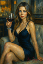Mario Mendoza Oil Painting Print Canvas Beautiful Woman Sexy Wine Art