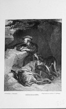 Original Old Antique Print Deer Stalking Hunting Man Dogs Baily'S Magazine 1898