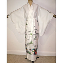VINTAGE, JAPANESE MADE, WHITE, FAUX SILK, KIMONO STYLE DRESSING GOWN, PRINCESS