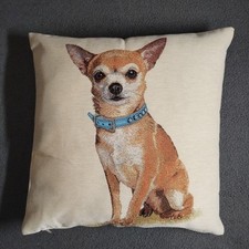 Chihuahua Pillow Blue Collar Tapestry Handmade Dog Puppy Cushion Square 16x16