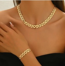 Zara 18K Gold plated delicate square links necklace & matching bracelet set sale