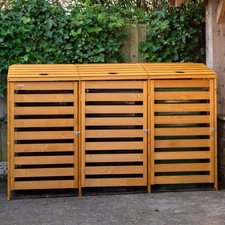 1.99m x 1.25m Large Wooden Outdoor Garden Triple Wheelie Bin Storage for 3 Bins