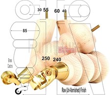 2x Furniture Castor Legs & 2x Angled Solid Wooden Feet M8 Chairs Sofa 250mm High