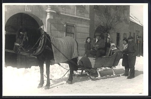 Horse drawn sleigh taking - taking, a
