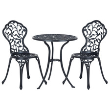 Outsunny Aluminium Bistro Set Garden Coffee Table Chair Outdoor Dining Set Black