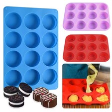 1/2x PUDDING MOULD 12 SILICONE LARGE MUFFIN YORKSHIRE BAKEWARE CUP BAKING TRAY