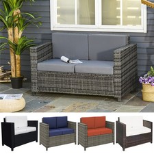 Rattan Garden Furniture Weave Wicker 2-Seater Sofa w/ Cushion