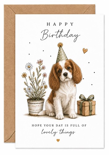 Spaniel birthday card cavalier - birthday,