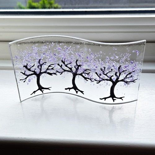 Handmade fused glass wave - , with