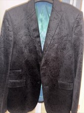 Feraud Black Paisley Velvet Jacket Size 42 Long Sleeve Single Breasted Lined