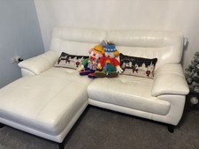 Large Ivory Leather DFS Sofa