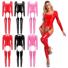UK Womens Jumpsuit Sexy Full Bodysuit Open Crotch Clubwear Low Square Neck
