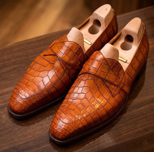 Men brown croc embossed - men's,