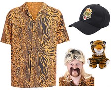 ADULTS TIGER KING COSTUME JOE EXOTIC SHIRT HAT WIG SOFT TOY NOVELTY FANCY DRESS