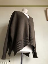 ESKANDAR 100% Merino Wool Cardigan. One Size. Brown Melange. Draped Lagenlook