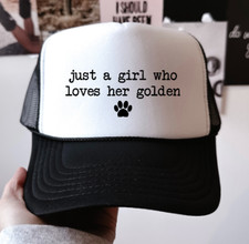 Just a Girl Who Loves Her Golden Retriever Black Otto Brand Women's Trucker Hat