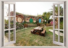 Cottage Nature Scene Hobbit House 3D Effect View Window Sticker Vinyl Poster 387
