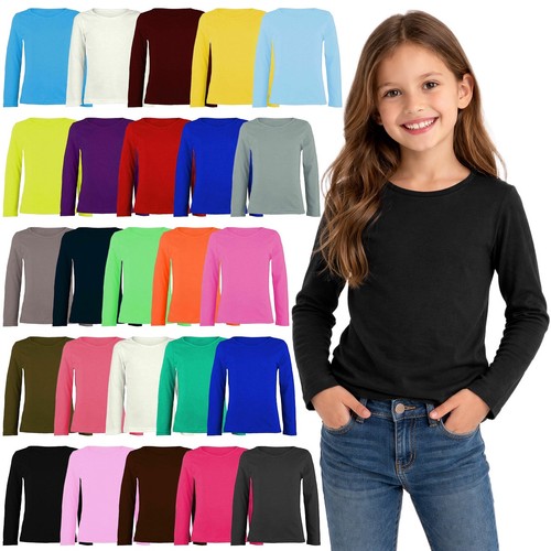 Kids crew neck plain top - top, girls