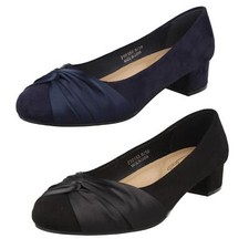 Ladies Spot On Block Heel Wide Fit Formal Satin Bow Court Shoes  - F9R0150