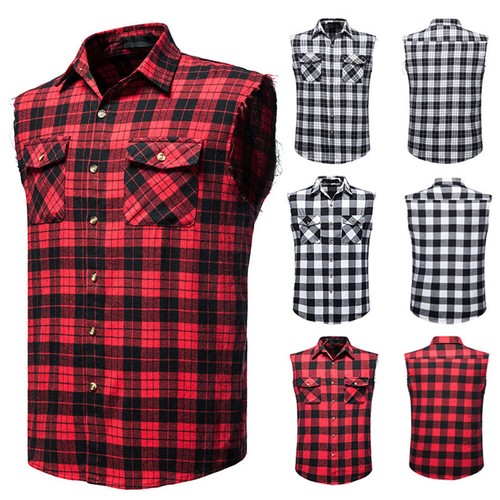 Men sleeveless flannel plaid - flannel,