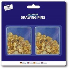 300 Gold Domed Drawing Pins for Notice Boards, Crafts, Office & School Use