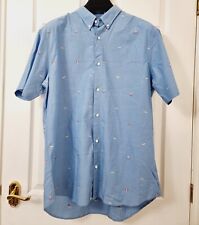Gant Men's Light Blue Shirt XL (43-44") 17.5" Surf Print Short Sleeve Cotton