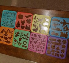 Vintage Tupperware Tuppertoys Stencil Art Set (8 Stencils, hand made wooden box)
