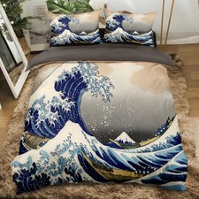 Hokusai Duvet Great Wave Japanese Cover Set Double Single Art Artist Bedding Y2K