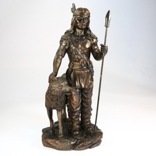 1997 Crosa Native American Warrior With Wolf Bronze Effect Statue Figurine