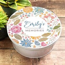 Round Vintage Style Flowers Storage Personalised Floral Memories Tin