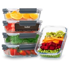 Glass Containers with Lids - 5 Piece Meal Prep Food Lunch Boxes, VonShef