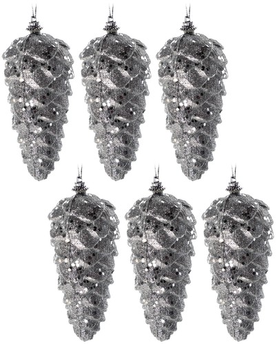 Large 13cm silver pine cone - silver,