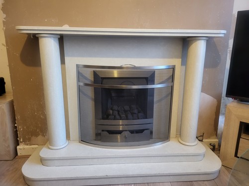 White stone fireplace surround - fireplace,
