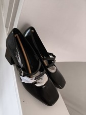 Urban Outfitters Black Patent Block Heels T Bar Shoes Size 6 New