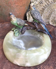 Vintage Cold painted bronze budgie onyx ashtray Bergman Austria 1920's Art Deco
