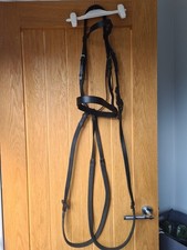 Black Leather Full Size Plain Hunter Noseband Bridle With Rubber Reins