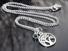 Birthstone & Tree of Life Pendant Necklace with Silver Plated Chain by Hudegate