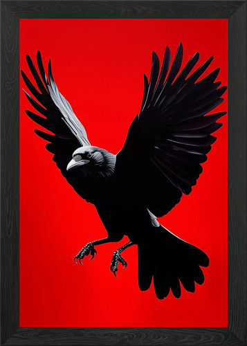 Raven red crow bird framed - red,