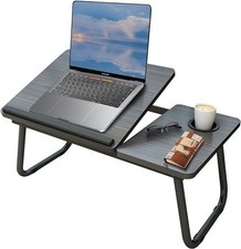 Laptop Desk, Laptop Bed Table Foldable Legs & Cup Slot Bed Tray -Black or White