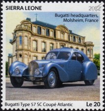 Molsheim HQ - BUGATTI Type 57 SC Coupe Atlantic Car Stamp (2022 Sierra Leone)