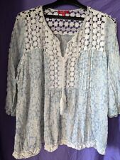 Rene Derhy Pale Blue And White Crochet Tunic Top Size Medium 