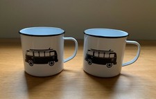 2 x White Enamel Mug Metal Cup