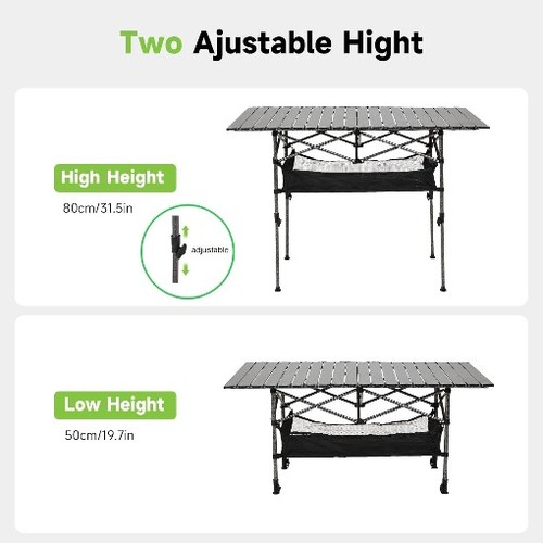Portable roll camping table - up,