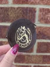Vintage brown 100% genuine leather coin purse gold embossed horse & horse shoe