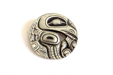 Unusual Pewter Brooch Haida