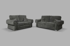 Sofa Set - 3 & 2 Seater High Back Suite Couch Vegas Grey  Chenille Fabric